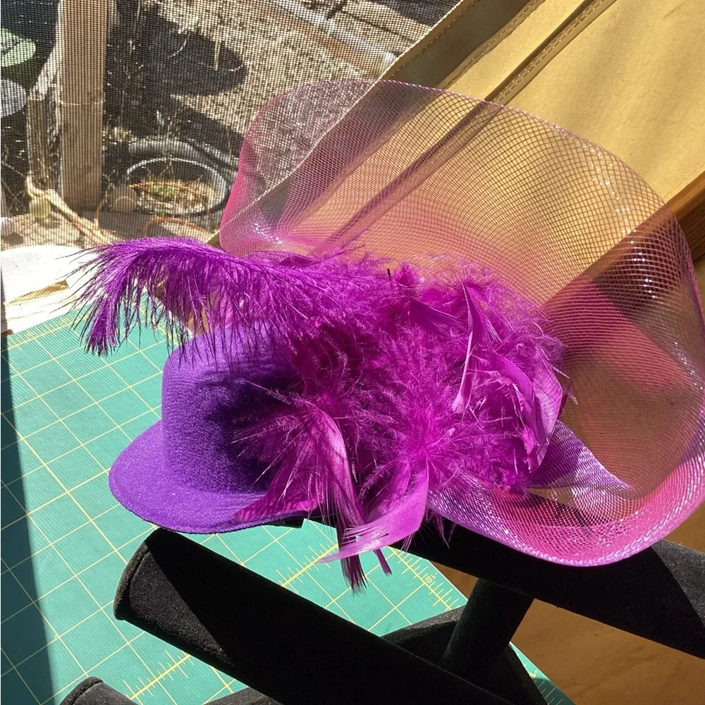 Tiny Victorian Purple Feather Hat Clip On Accessories Costume Steampunk Cosplay